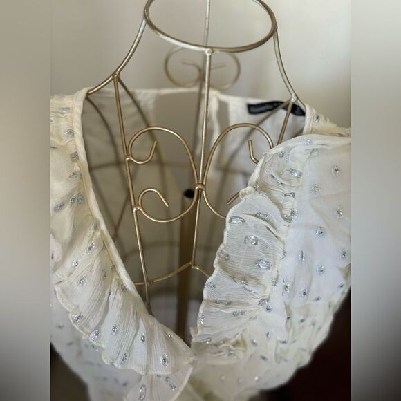 Abercrombie long sleeve metallic print  wrap top with ruffle detail S - Picture 7 of 14